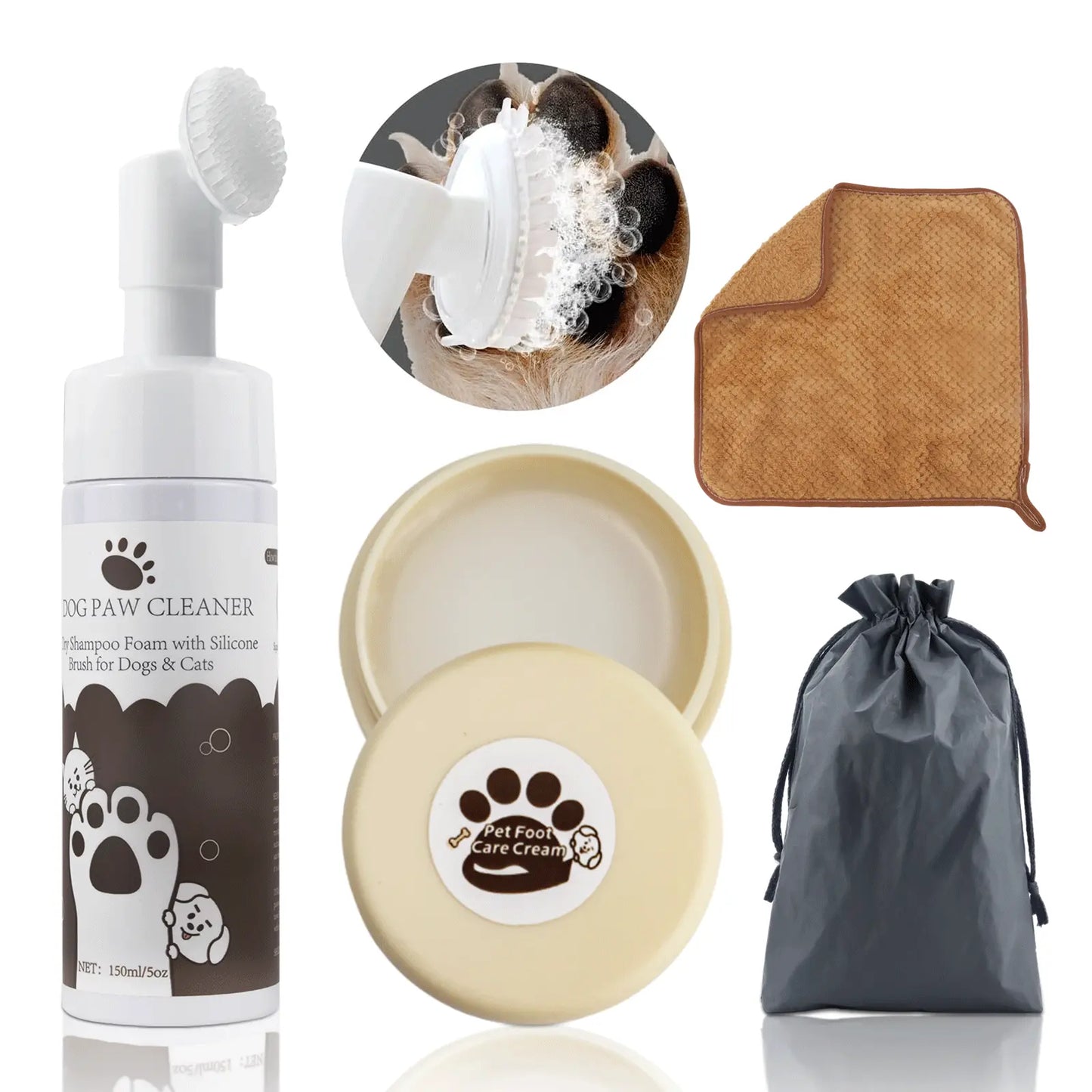 Hundepoterens – skånsom pote-renser uden skylning til hunde og katte (5 oz), samt pote-balm til at hele tørre og sprukne poter og næse.