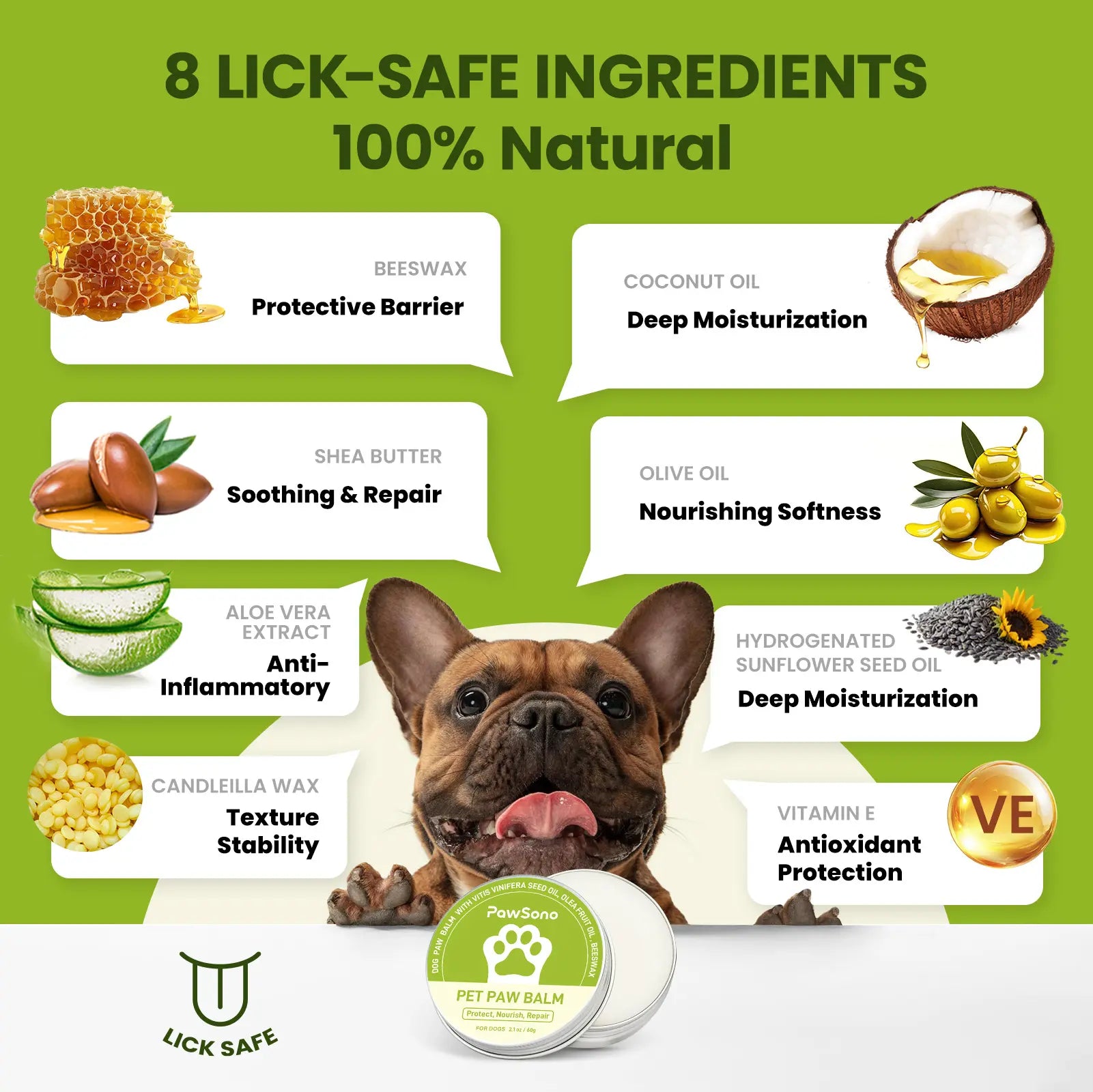 Pawsono pote-balsam til hunde og katte – naturlige ingredienser, sikker at slikke, plejende balsam til hundepoter.